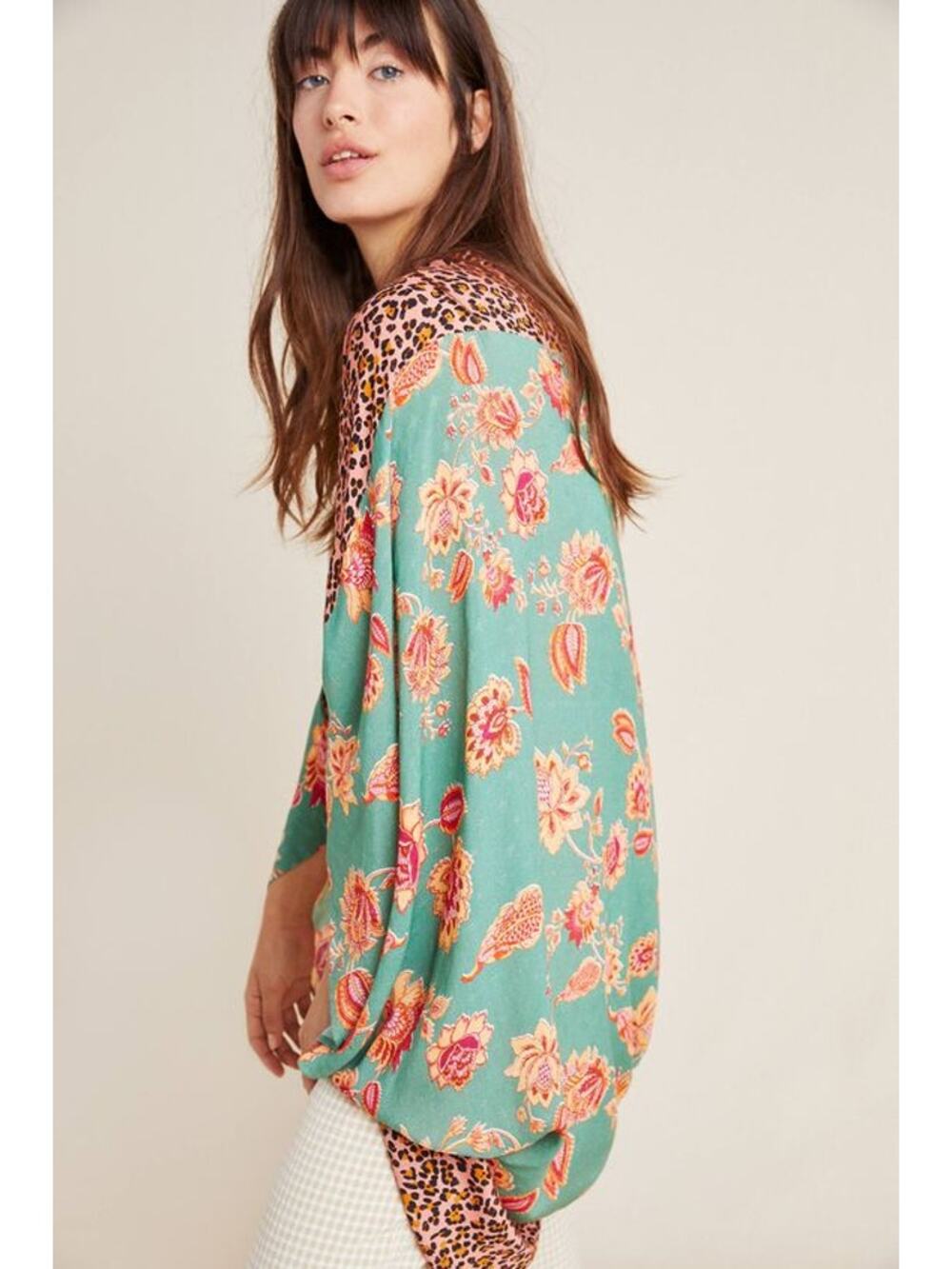 KACHEL Anthropologie Voyager Cocoon Kimono Floral Animal Print One Size